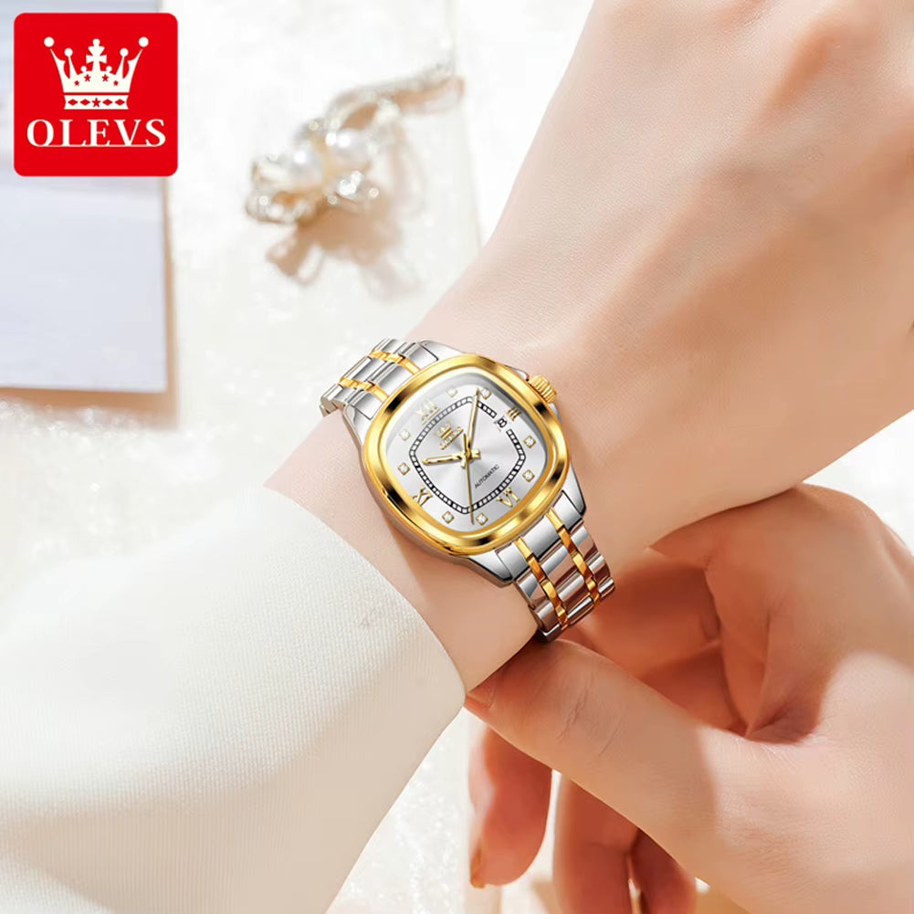 9810 Automatic Mechanical Watch for Women Luxury Diamond Scale Womens Wristwatch Stainless Steel Waterproof Ladies Watches