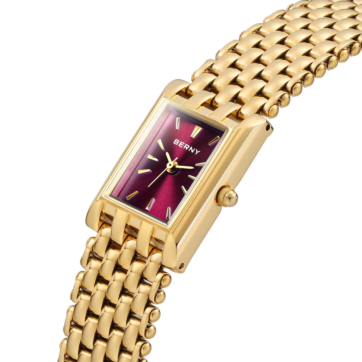 Gold Watch for Women Burgundy Red Fashion Casual Women Watches Stainless Steel Square Luxury Ladies Quartz Wristwatches