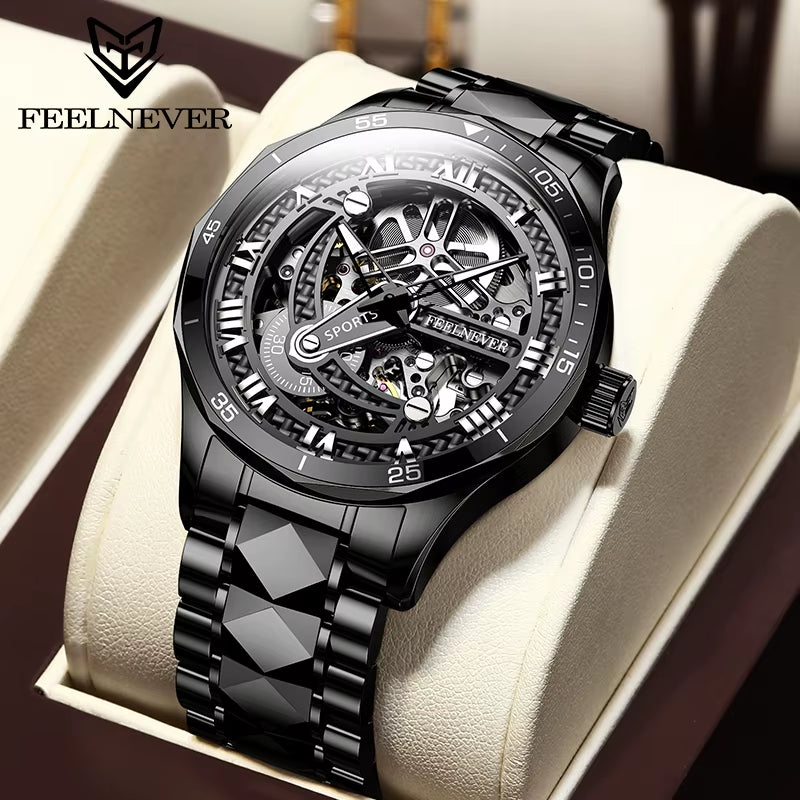 FEELNEVER Top Brand Mechanical Watches Men  Automatic Luxury Mens Watch 50M Waterproof Luminous Tourbillon Wristwatch Reloj