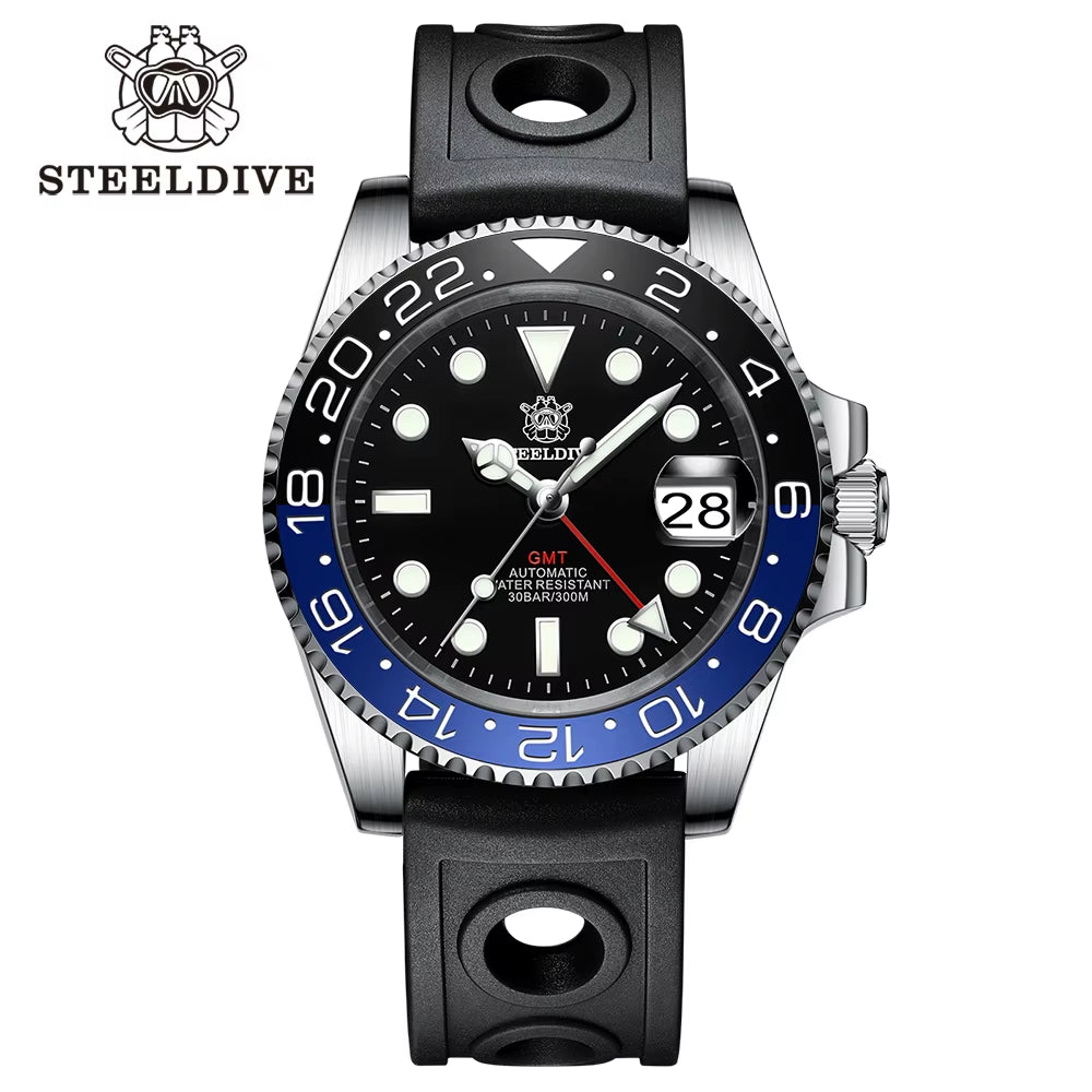 NH34 GMT Automatic Watch 41MM  SD1993 Ceramic Bezel 300M Waterproof Super Lumimnous Black Dial Mens Dive Watches Reloj