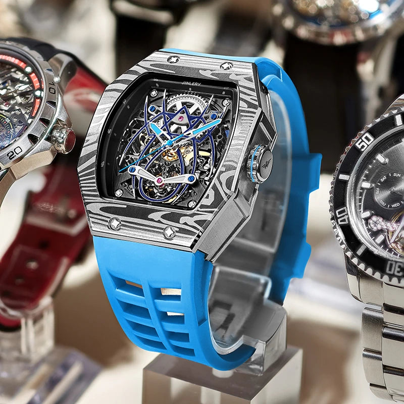 Classic Tonneau Men'S Watch Spider Edition Automatic Mechanical Movement Wristatches Luxury Rubber Strap Reloj Hombre