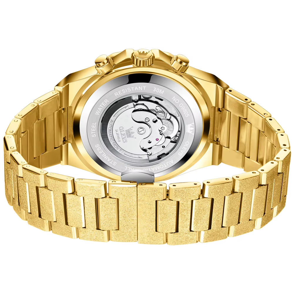 Gold Steel Mens Watches Top Brand Automatic Mechanical Luxury Watch Sport Waterproof Tourbillon Wrist Watch Reloj Hombre