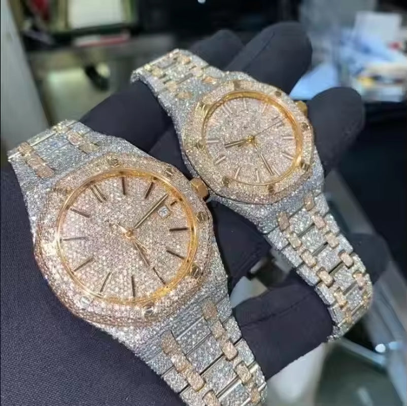 Hip Hop Luxury Automatic Mechanical Watch for Men VVS D Colour Moissanite Iced Out Sport Watch with Analog Glass Dial Display