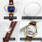 OLVES Original Women Watch Automatic Movement Wristwatches for Women Mechanical Elegant Fashion Watches Leather Strap Waterproof