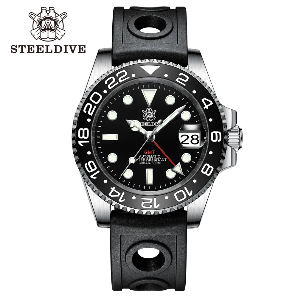 NH34 GMT Automatic Watch 41MM  SD1993 Ceramic Bezel 300M Waterproof Super Lumimnous Black Dial Mens Dive Watches Reloj