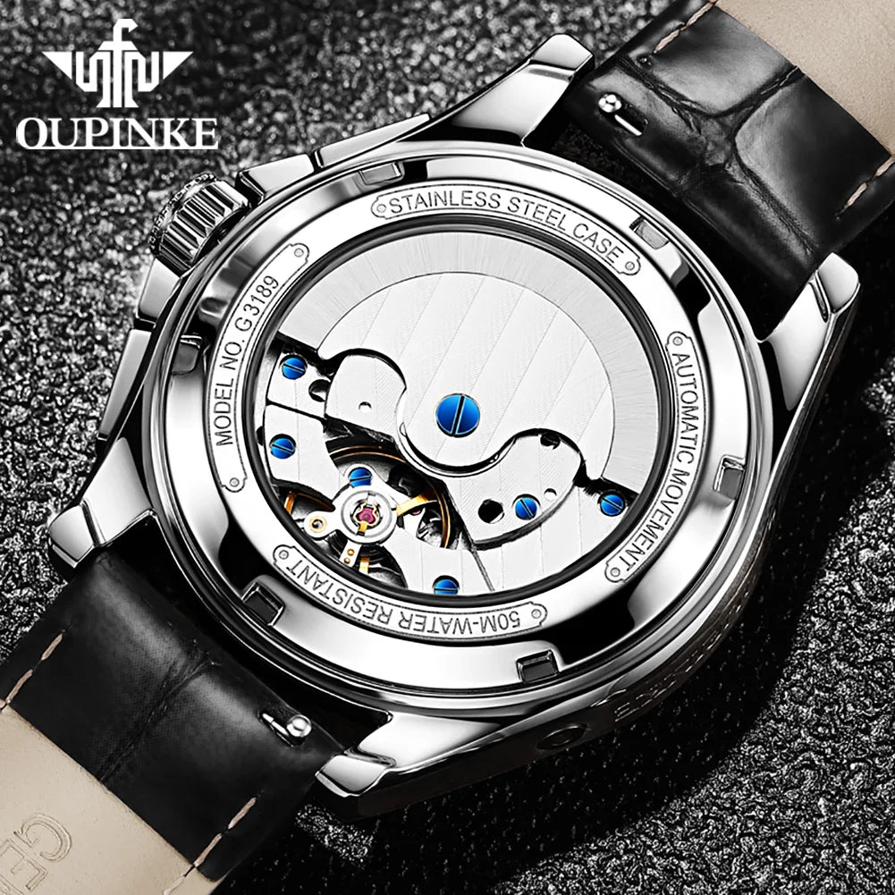 Fashion Business Mens Watches Comfortable Leather Strap Automatic Mechanical Watch Multifunctional Moon Phase Wristwatch