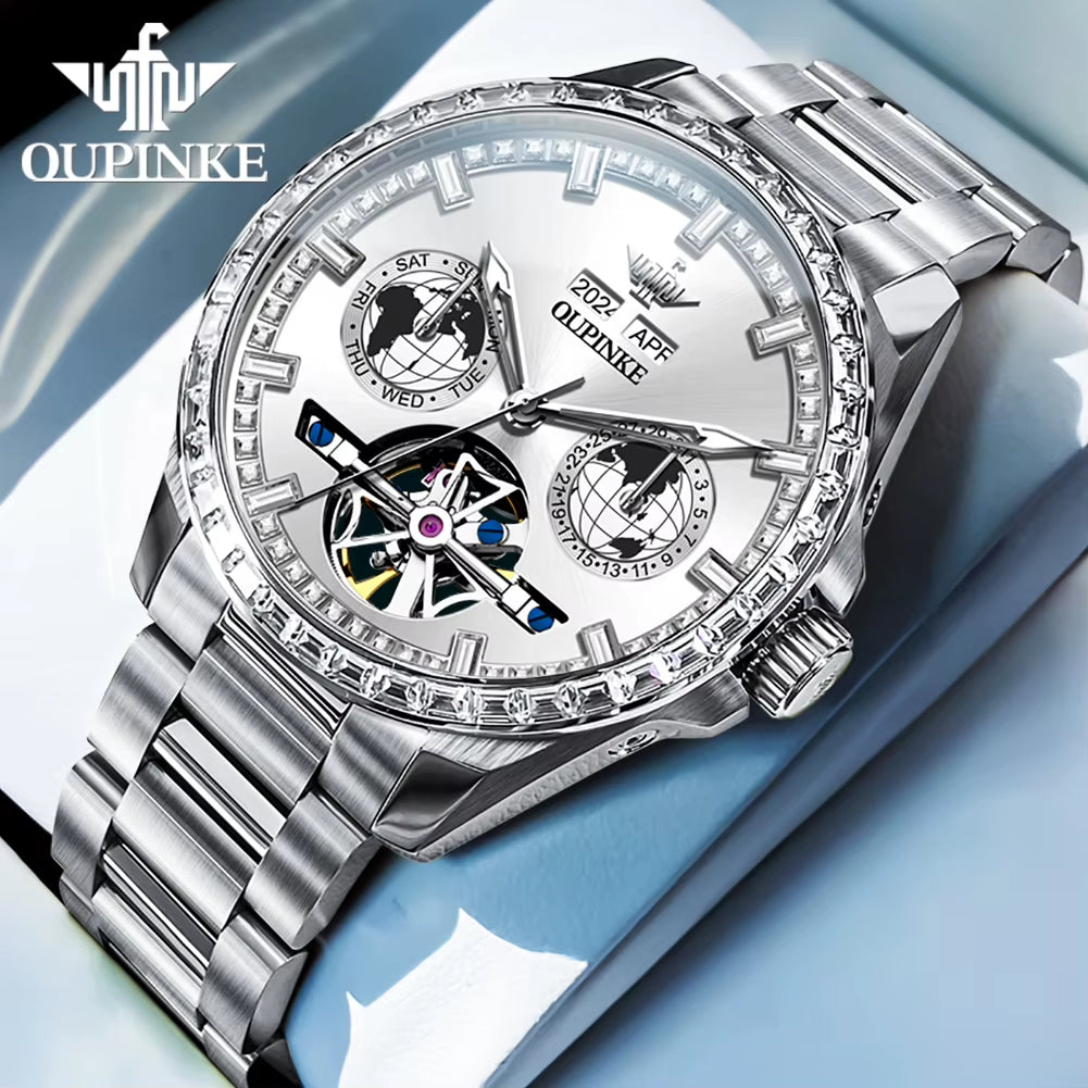 3280 Gold Luxury Mens Watches Diamond Dial Waterproof Automatic Mechanical Wristwatch Skeleton Luminous Date Brand Watch