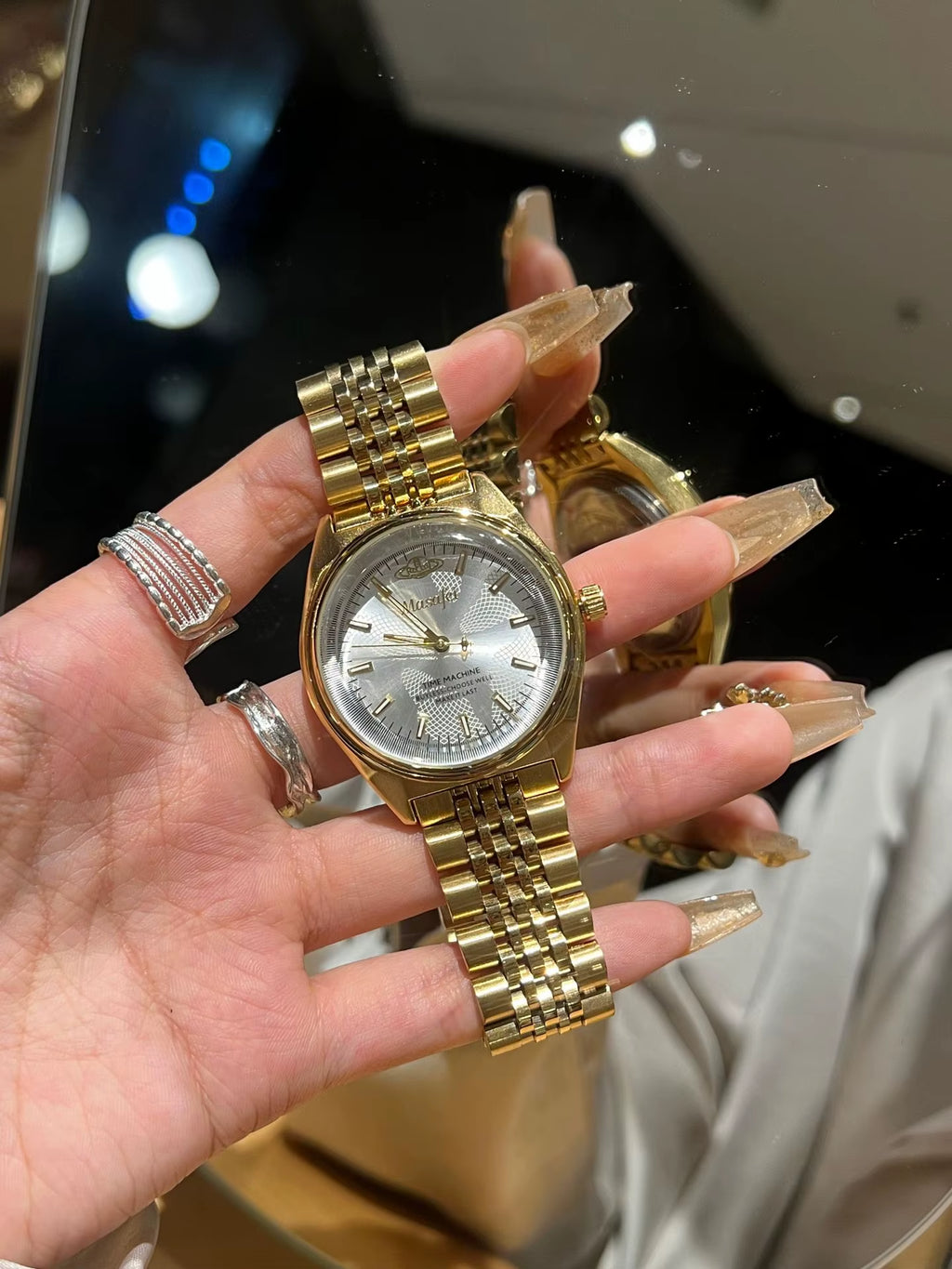 2024 Masafei Top Quality Stylish Color Dial Quartz Watches Women Luxury Gold Winding Watches Steel Strap Ladies Watches (NO BOX)