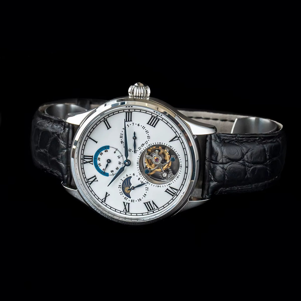 Men Luxury Tourbillon Watch Original ST8007 Movement Mechanical Wristwatches Crocodile Leather Vintage Datephase