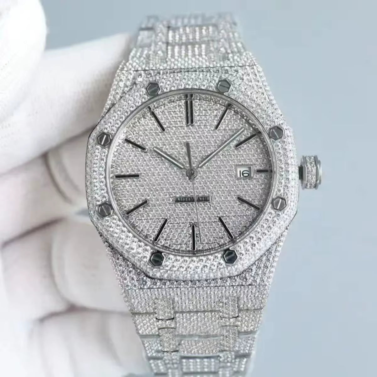 Hip Hop Luxury Automatic Mechanical Watch for Men VVS D Colour Moissanite Iced Out Sport Watch with Analog Glass Dial Display