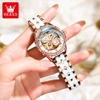 6612 Original Automatic Mechanical Wristwatch for Women Diamond Bezel Hollow Lucky Four Leaf Clover Elegant Ladies Watches