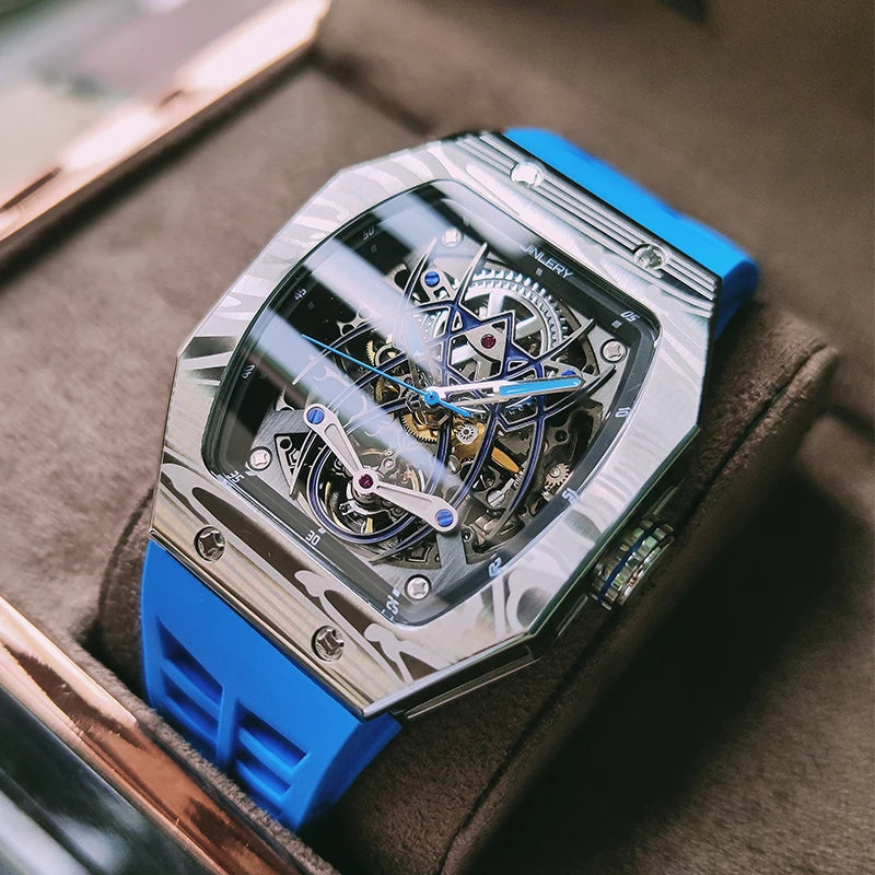 Classic Tonneau Men'S Watch Spider Edition Automatic Mechanical Movement Wristatches Luxury Rubber Strap Reloj Hombre