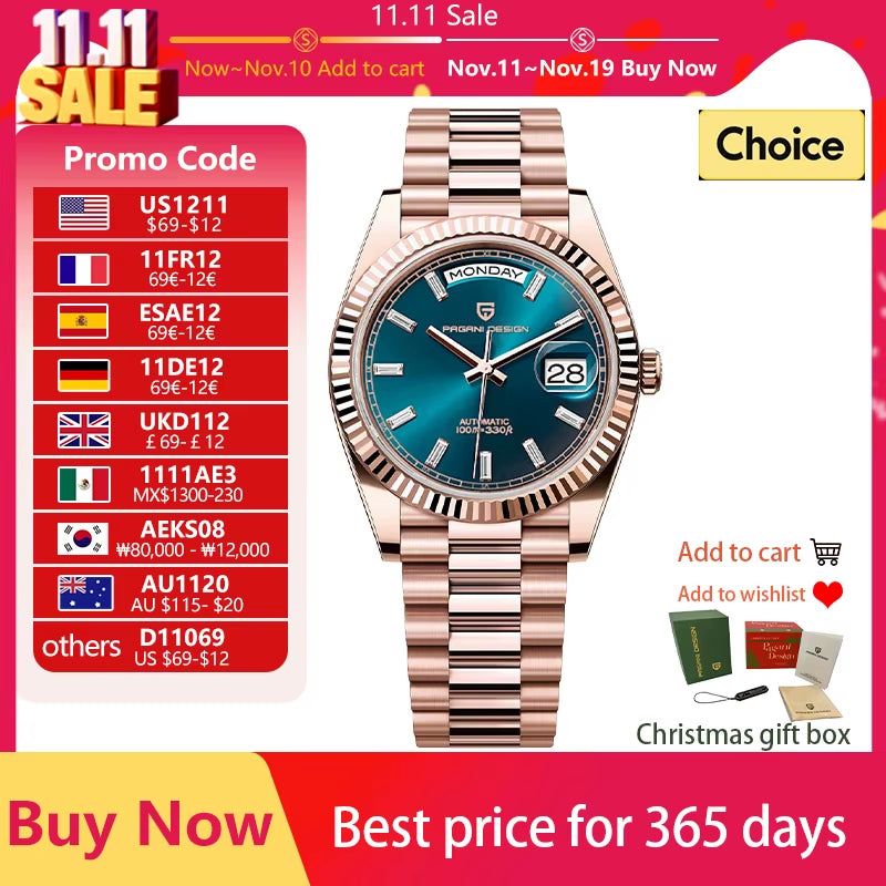 DD40 Luxury Rose Gold Men'S Watches Automatic Mechanical Watch for Men AR Sapphire Glass Date Wrist Watch Men 2024