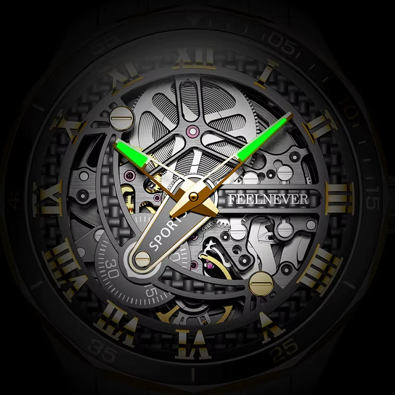 FEELNEVER Top Brand Mechanical Watches Men  Automatic Luxury Mens Watch 50M Waterproof Luminous Tourbillon Wristwatch Reloj