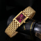 Gold Watch for Women Burgundy Red Fashion Casual Women Watches Stainless Steel Square Luxury Ladies Quartz Wristwatches