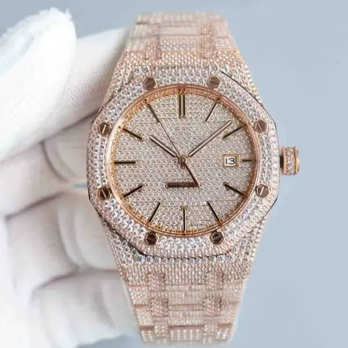 Hip Hop Luxury Automatic Mechanical Watch for Men VVS D Colour Moissanite Iced Out Sport Watch with Analog Glass Dial Display