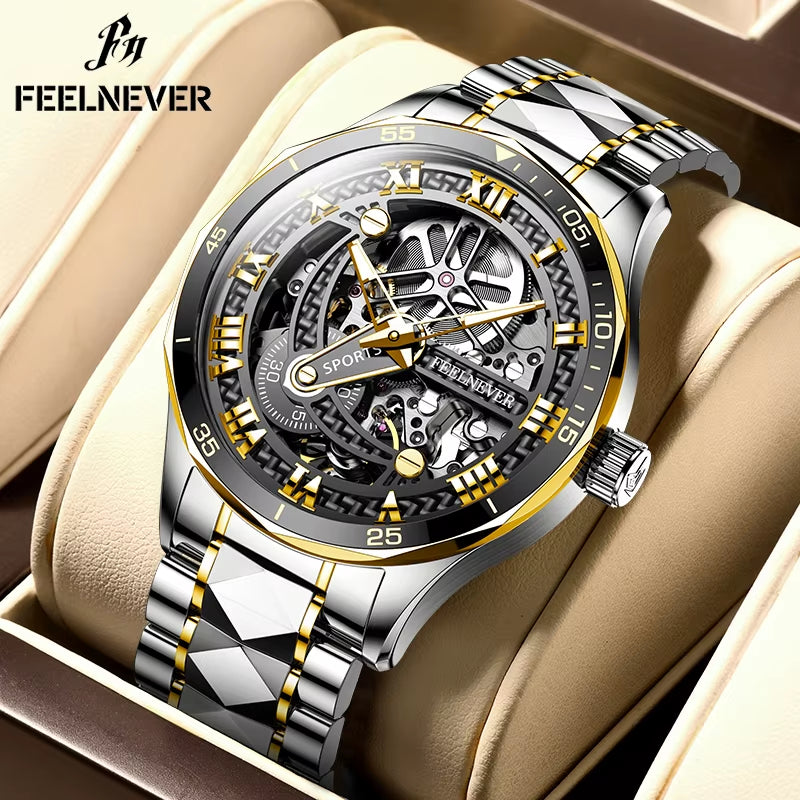 FEELNEVER Top Brand Mechanical Watches Men  Automatic Luxury Mens Watch 50M Waterproof Luminous Tourbillon Wristwatch Reloj
