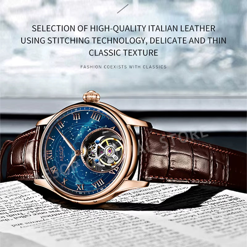 Original Tourbillon Watch for Men Mechanical Skeleton Tourbillon Movement Mens Watches Sapphire Mirror Wristwatch New 7045