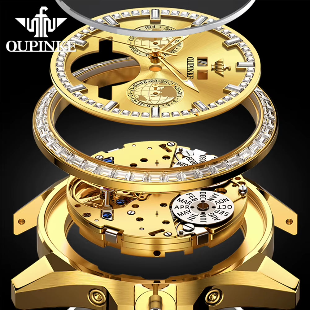 3280 Gold Luxury Mens Watches Diamond Dial Waterproof Automatic Mechanical Wristwatch Skeleton Luminous Date Brand Watch