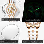 6612 Original Automatic Mechanical Wristwatch for Women Diamond Bezel Hollow Lucky Four Leaf Clover Elegant Ladies Watches