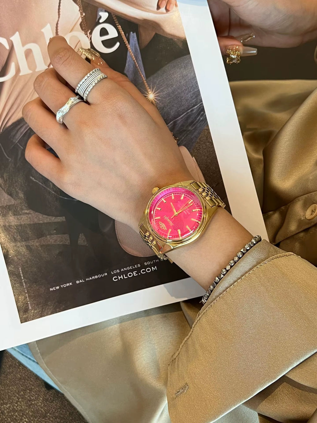 2024 Masafei Top Quality Stylish Color Dial Quartz Watches Women Luxury Gold Winding Watches Steel Strap Ladies Watches (NO BOX)