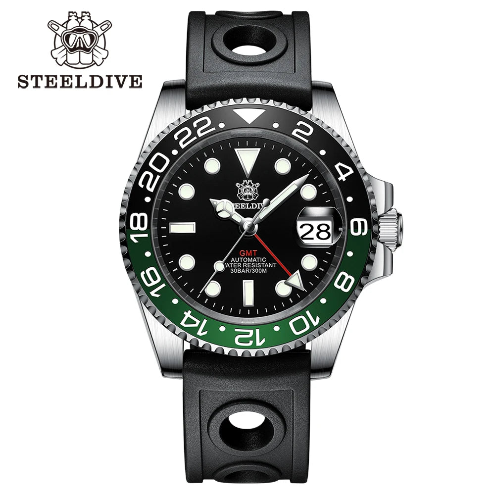 NH34 GMT Automatic Watch 41MM  SD1993 Ceramic Bezel 300M Waterproof Super Lumimnous Black Dial Mens Dive Watches Reloj