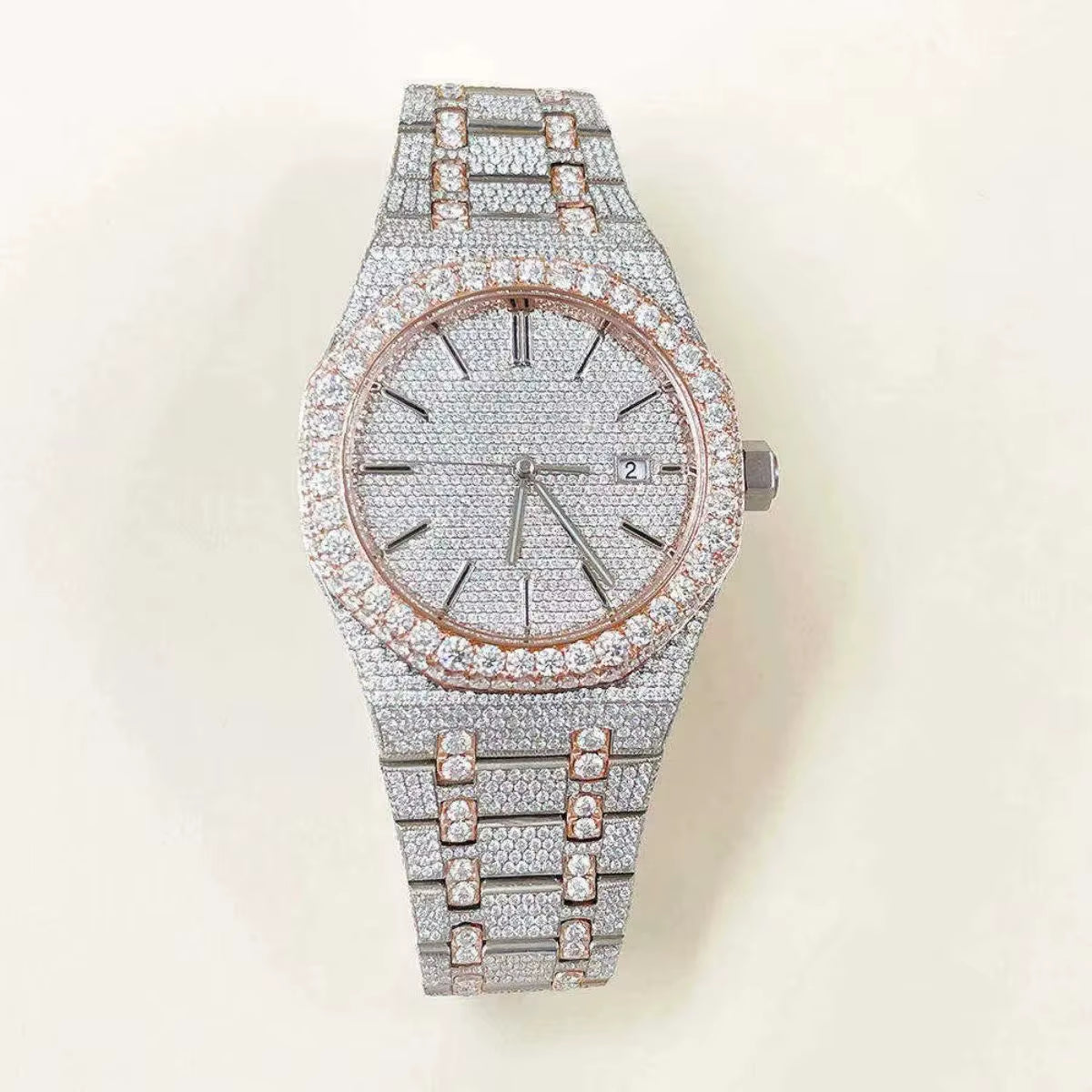 Hip Hop Luxury Automatic Mechanical Watch for Men VVS D Colour Moissanite Iced Out Sport Watch with Analog Glass Dial Display