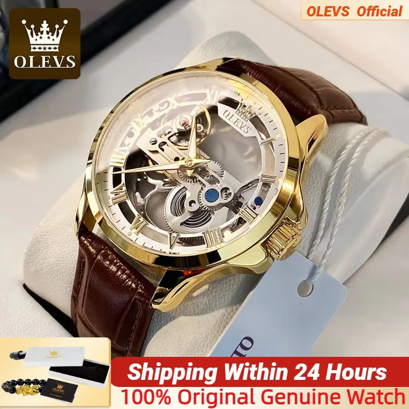 Luxury Men Watches Automatic Mechanical Wristwatch Skeleton Design Waterproof Leather Strap Male Watch Reloj Hombre