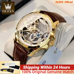 Luxury Men Watches Automatic Mechanical Wristwatch Skeleton Design Waterproof Leather Strap Male Watch Reloj Hombre