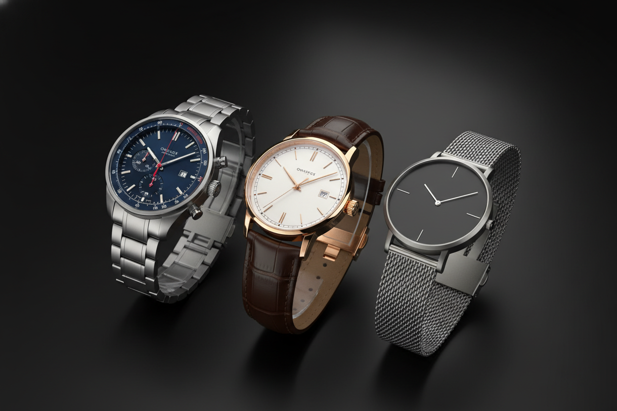 3 fancy mens watches with black background