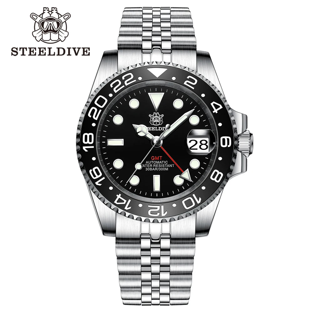 NH34 GMT Automatic Watch 41MM  SD1993 Ceramic Bezel 300M Waterproof Super Lumimnous Black Dial Mens Dive Watches Reloj