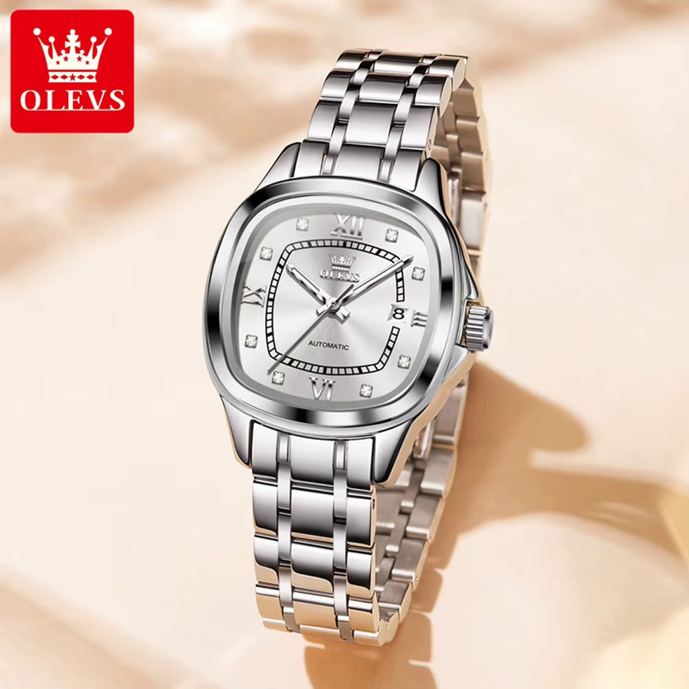 9810 Automatic Mechanical Watch for Women Luxury Diamond Scale Womens Wristwatch Stainless Steel Waterproof Ladies Watches