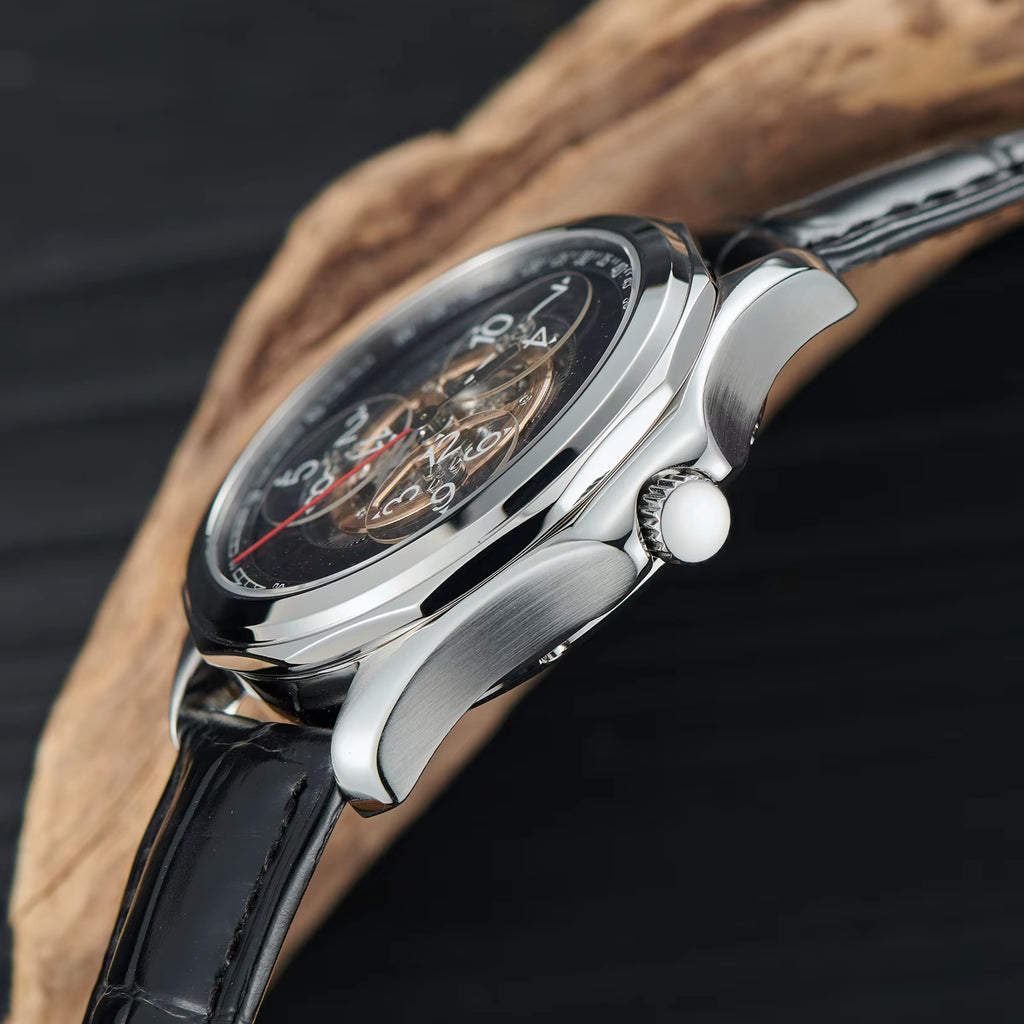 Stars Sapphire Wheel Mechanical Automatic Mens Steel Watch Leather Waterproof Creative Causal Watches