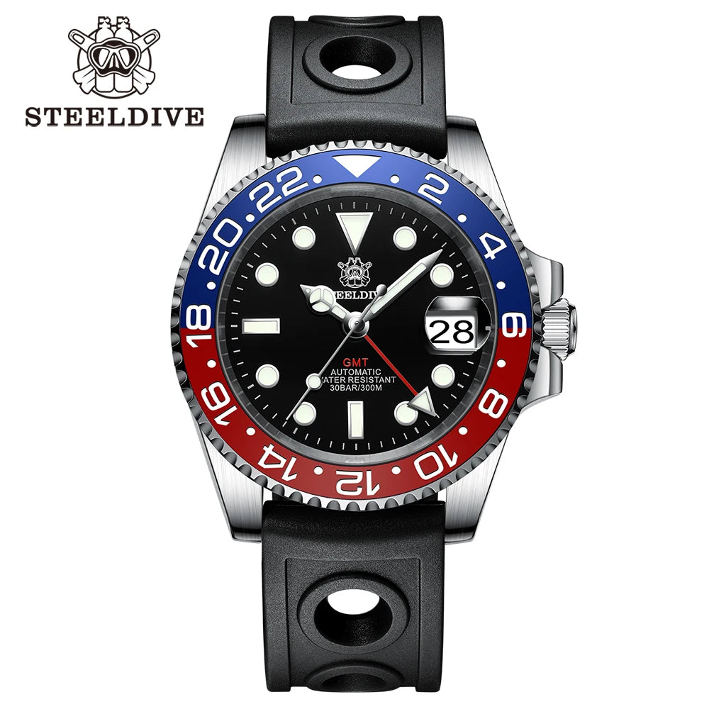 NH34 GMT Automatic Watch 41MM  SD1993 Ceramic Bezel 300M Waterproof Super Lumimnous Black Dial Mens Dive Watches Reloj