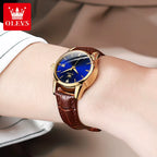 OLVES Original Women Watch Automatic Movement Wristwatches for Women Mechanical Elegant Fashion Watches Leather Strap Waterproof