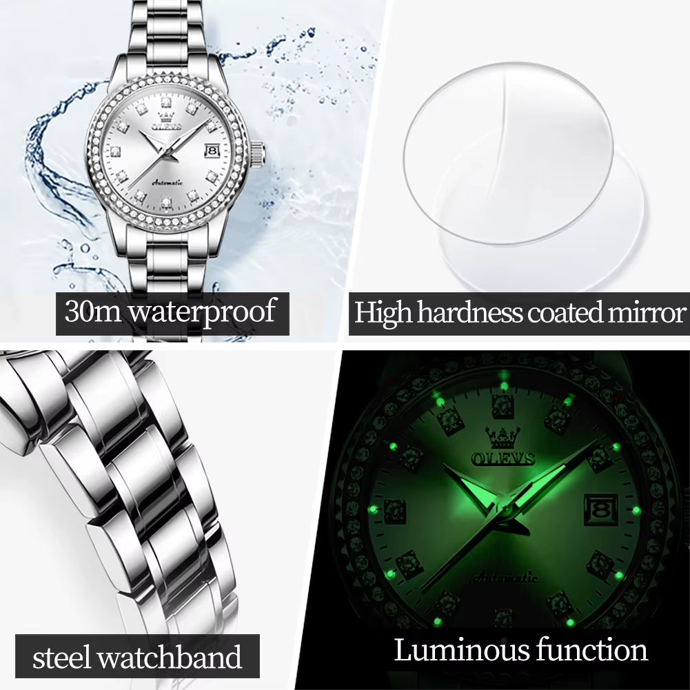 7003 Automatic Mechanical Women'S Watches Waterproof Luminous Calendar Ladies Wristwatches Luxury Diamond Watch for Woman