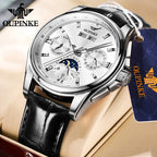 Fashion Business Mens Watches Comfortable Leather Strap Automatic Mechanical Watch Multifunctional Moon Phase Wristwatch