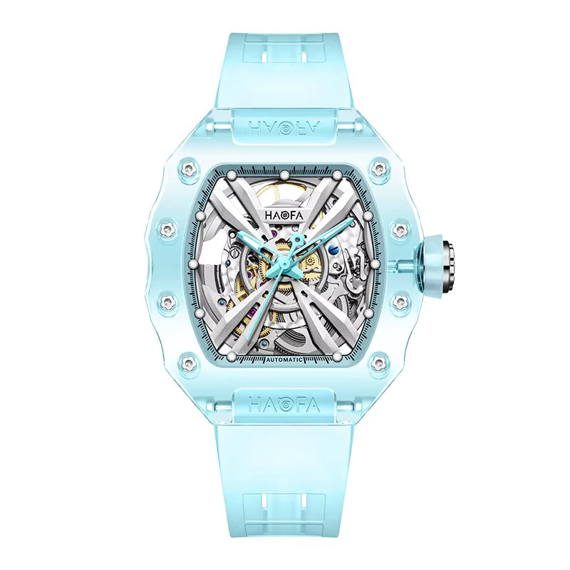 Haofa Crystal Automatic Mechanical Watch for Women Transparent Movement Hollow Luminous Luxury Ladies Watch 2302
