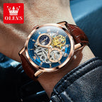 Mens Watches Automatic Mechanical Watch Tourbillon Sport Clock Leather Casual Business Retro Wristwatch Relojes Hombre