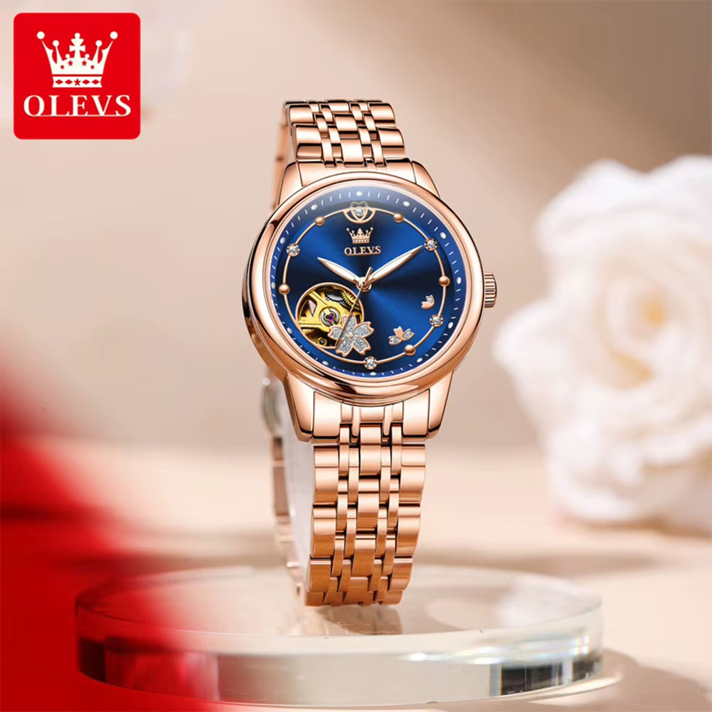 6732 New Womens Watch Original Luxury Skeleton Mechanical Watches Waterproof Luminous Watches for Women Set Bracelet Gift