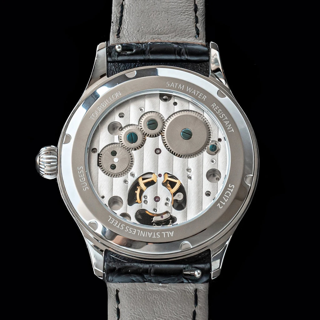 Men Luxury Tourbillon Watch Original ST8007 Movement Mechanical Wristwatches Crocodile Leather Vintage Datephase