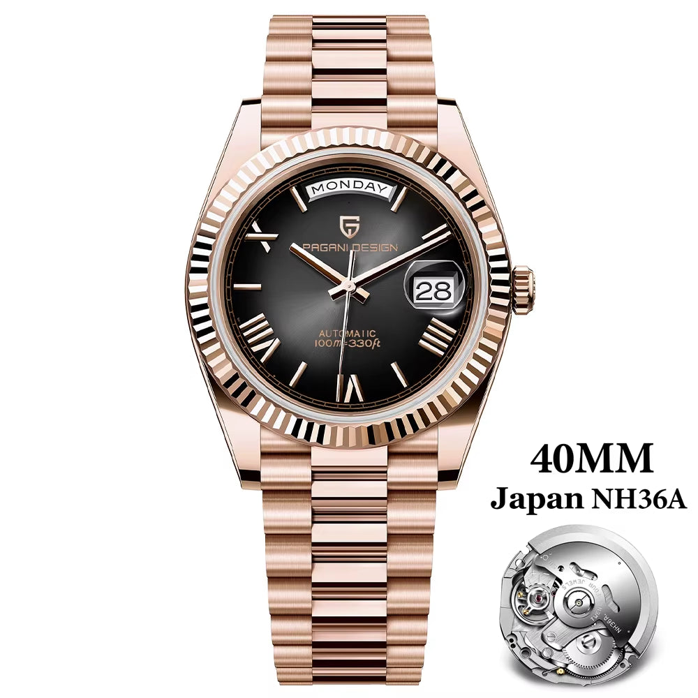 DD40 Luxury Rose Gold Men'S Watches Automatic Mechanical Watch for Men AR Sapphire Glass Date Wrist Watch Men 2024