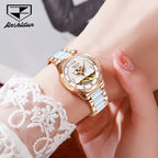 8831 Automatic Mechanical Women Watch Elegant Ceramic Strap Hollow Swan Design Waterproof Ladies' Watches