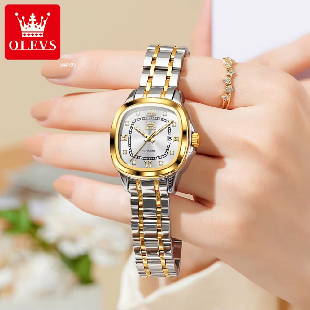 9810 Automatic Mechanical Watch for Women Luxury Diamond Scale Womens Wristwatch Stainless Steel Waterproof Ladies Watches