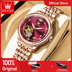 6732 New Womens Watch Original Luxury Skeleton Mechanical Watches Waterproof Luminous Watches for Women Set Bracelet Gift