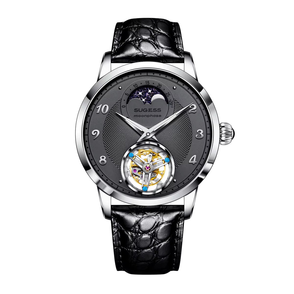 2023  Top Tourbillon Mens Luxury Watch Tianjin ST8235 Movement Mechanical Wristwatches Sapphire Glass Moonphase Luminous