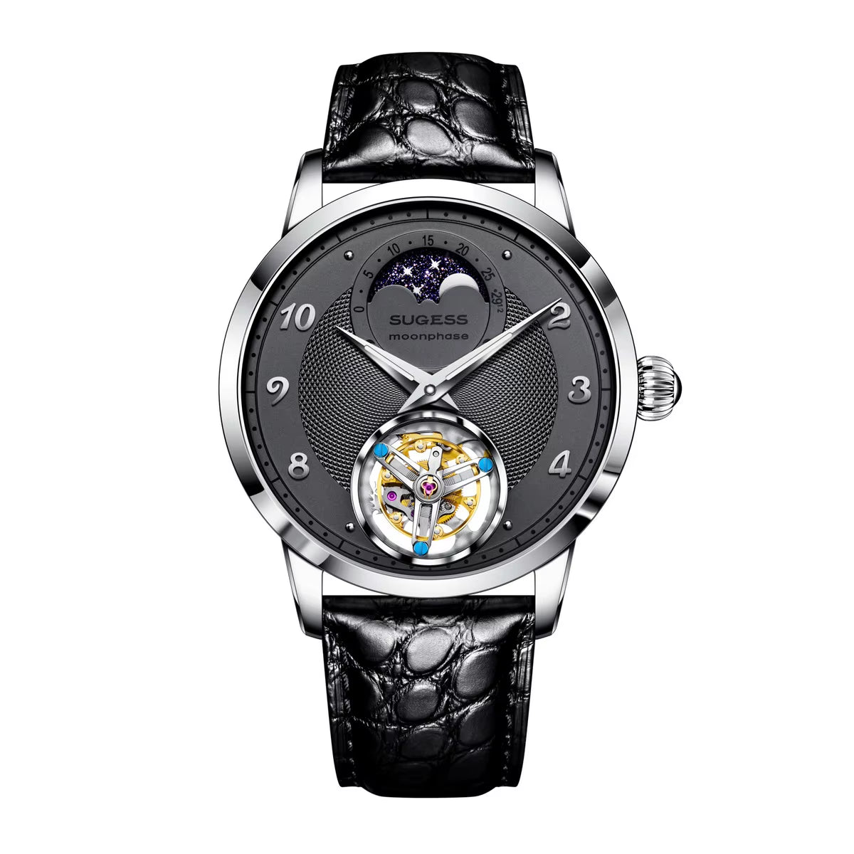 2023  Top Tourbillon Mens Luxury Watch Tianjin ST8235 Movement Mechanical Wristwatches Sapphire Glass Moonphase Luminous