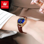 OLVES Original Women Watch Automatic Movement Wristwatches for Women Mechanical Elegant Fashion Watches Leather Strap Waterproof