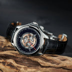 Stars Sapphire Wheel Mechanical Automatic Mens Steel Watch Leather Waterproof Creative Causal Watches