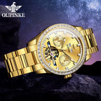 3280 Gold Luxury Mens Watches Diamond Dial Waterproof Automatic Mechanical Wristwatch Skeleton Luminous Date Brand Watch
